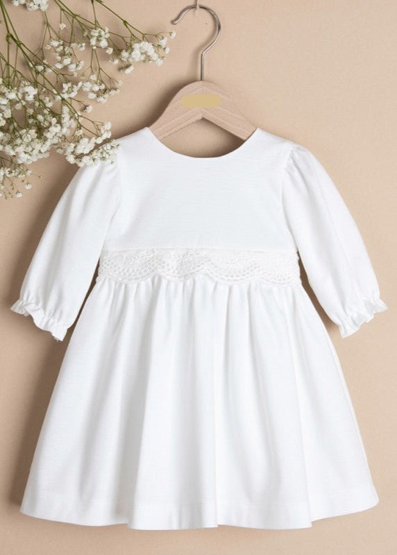 WHITE Cotton Christening Dress with Lace Detail (M15)