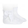 WHITE Cotton Openwork Short Socks With Bow (Condor)