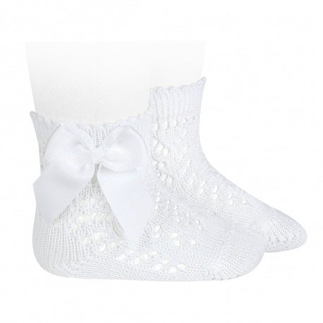 WHITE Cotton Openwork Short Socks With Bow (Condor)