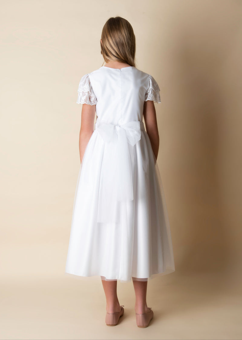 WHITE Elegant Communion Dress with Lace Frill Sleeves ( K20 )