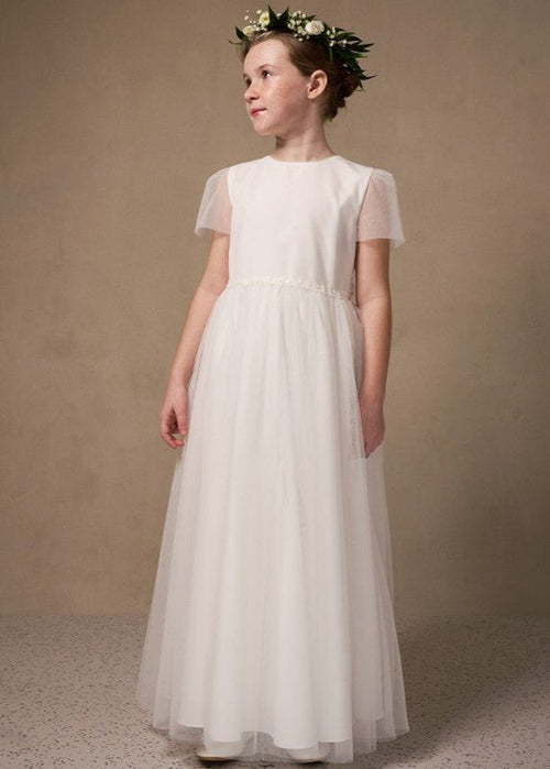 WHITE First Communion Dress with Lace Detail (K22)