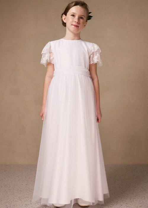 WHITE First Communion Dress with Lace Sleeves ( K20 )