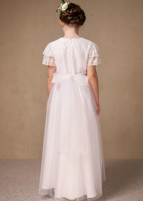 WHITE First Communion Dress with Lace Sleeves ( K20 )