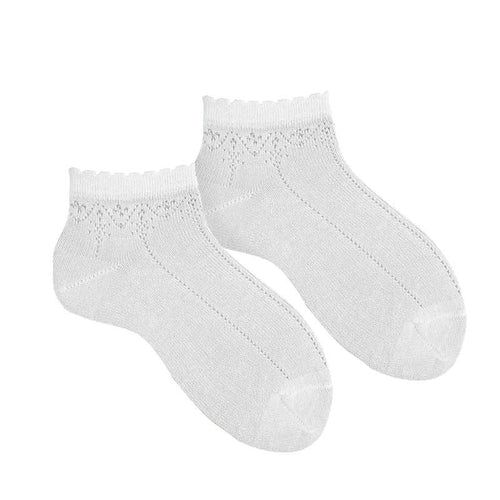 WHITE Girls Openwork Ankle Socks