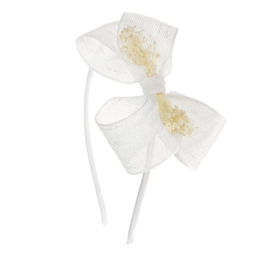 WHITE Headband with Raffia Bow & Dried Flowers