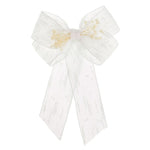 WHITE Jute Ribbon Bow with Gypsophila on Hair Pin