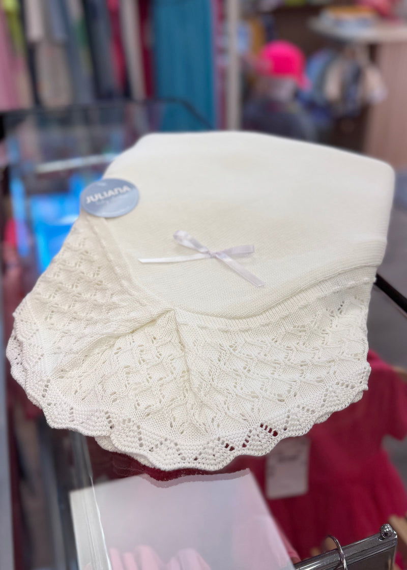 WHITE Knitted Baby Shawl With Ruffled Border – CottonKids.ie
