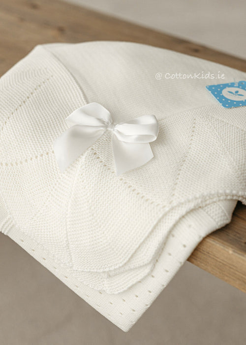 White Knitted Christening Baby Blanket Shawl