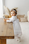 WHITE Lace Tulle Dress For Christening Long Sleeve (ANNA)