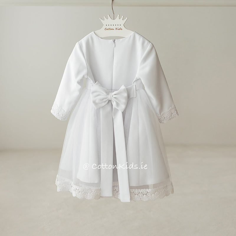 WHITE Lace Tulle Dress For Christening Long Sleeve (ANNA)