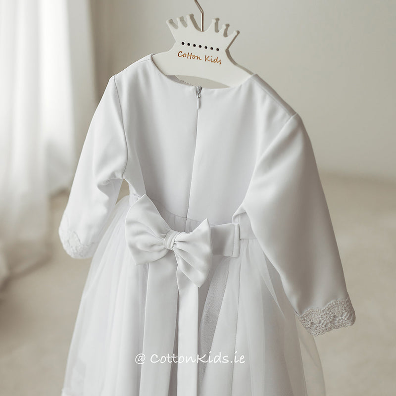 WHITE Lace Tulle Dress For Christening Long Sleeve (ANNA)