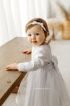 WHITE Lace Tulle Dress For Christening Long Sleeve (ANNA)