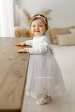 WHITE Lace Tulle Dress For Christening Long Sleeve (ANNA)