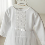 WHITE Lace Tulle Dress For Christening Long Sleeve (ANNA)