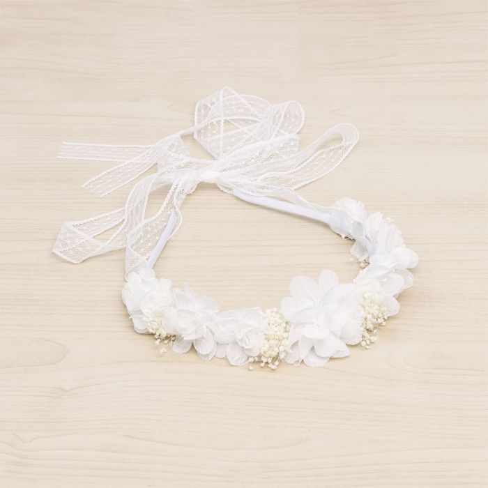 WHITE Lili Headband with Flowers, Dried Flowers & Ribbons