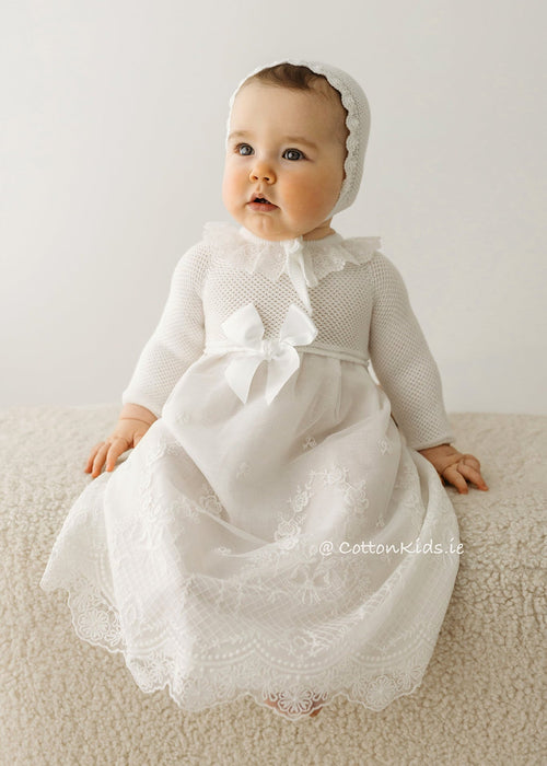 WHITE Newborn Girl Lace Ceremony Gown with Bonnet