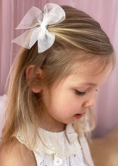 WHITE Organza Bow Hair Clip