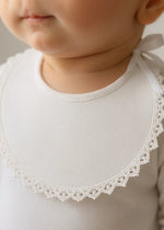 WHITE Round Baby Bib with Lace Trim
