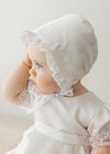 WHITE Satin Bonnet with Frill (GLORIA) (M3)