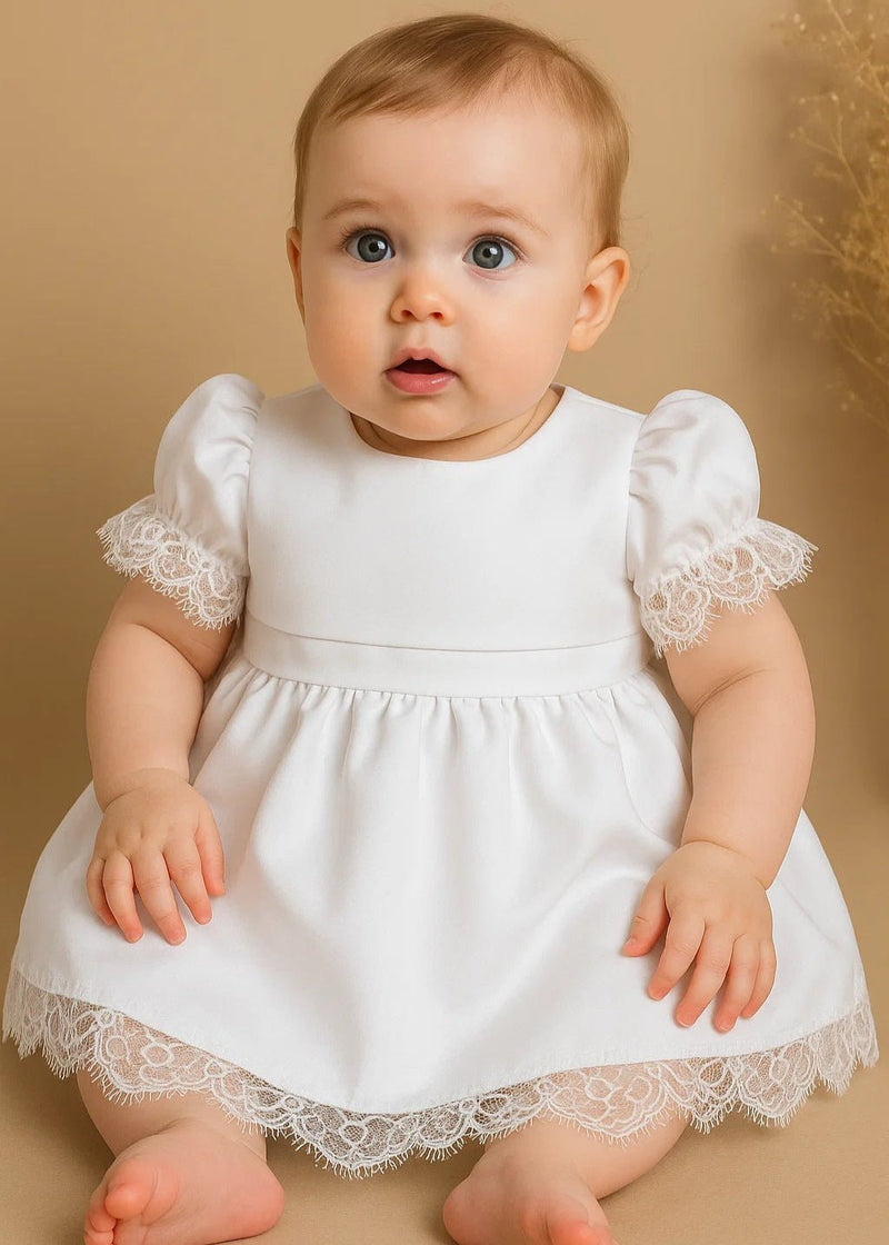WHITE Satin Christening Dress with Lace (M3)