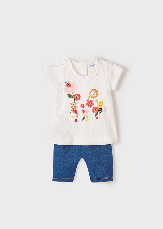 2 piece denim look leggings set with top, baby girl 3/4 length (mayoral) - CottonKids.ie - set - 12 month - 18 month - 2 year