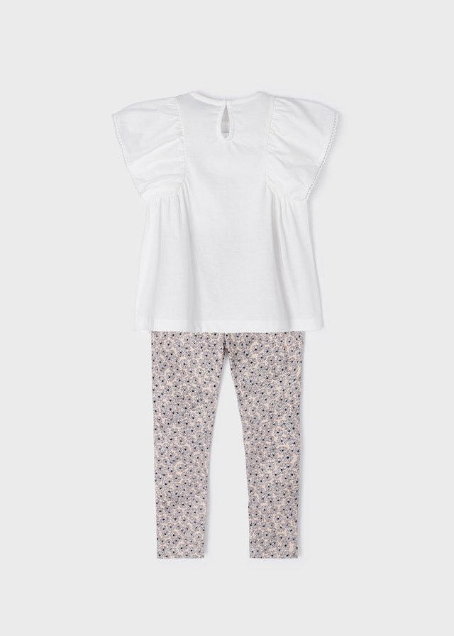 2 piece Ivory & Beige Floral Cotton Leggings Set (mayoral) - CottonKids.ie - Outfit Sets - 2 year - 3 year - 4 year