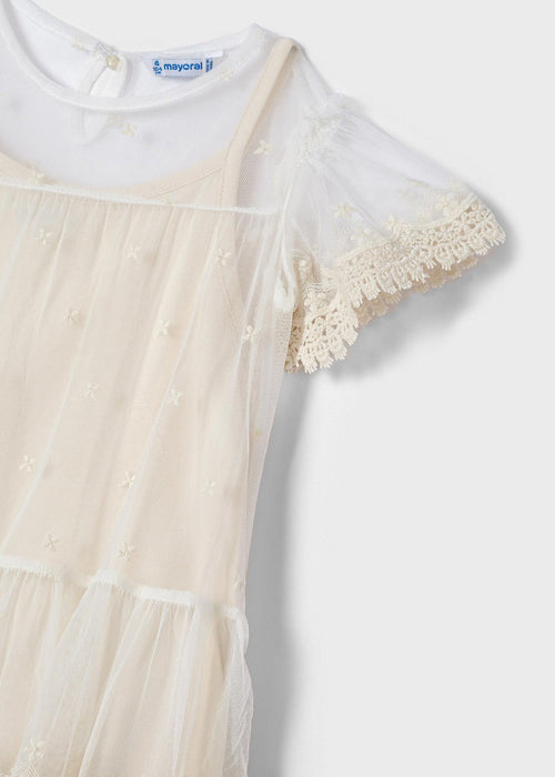 Girls Beige Lace & Tulle Dress (mayoral) - CottonKids.ie - Dresses - 3 year - 4 year - 5 year