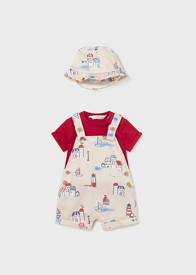 3 Piece Baby Boy Short Dungaree w/Hat Set (mayoral) - CottonKids.ie - 1-2 month - 12 month - 18 month