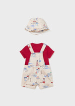 3 Piece Baby Boy Short Dungaree w/Hat Set (mayoral) - CottonKids.ie - 1-2 month - 12 month - 18 month