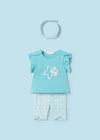 3 Piece Baby Girl Aqua Blue Capri Leggings w/ Headband Set (mayoral) - CottonKids.ie - 1-2 month - 12 month - 18 month