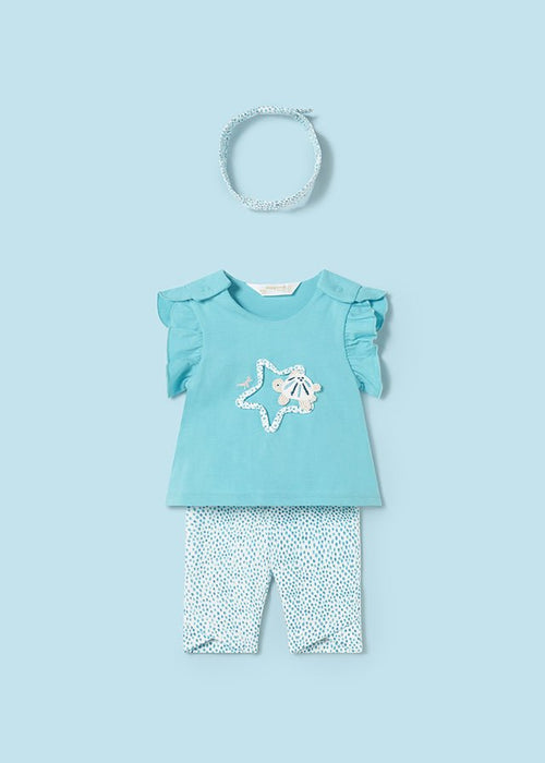 3 Piece Baby Girl Aqua Blue Capri Leggings w/ Headband Set (mayoral) - CottonKids.ie - 1-2 month - 12 month - 18 month
