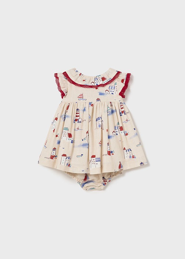 Baby Girl Beige Red Printed Dress Bloomers (mayoral) - CottonKids.ie - 1-2 month - 12 month - 18 month