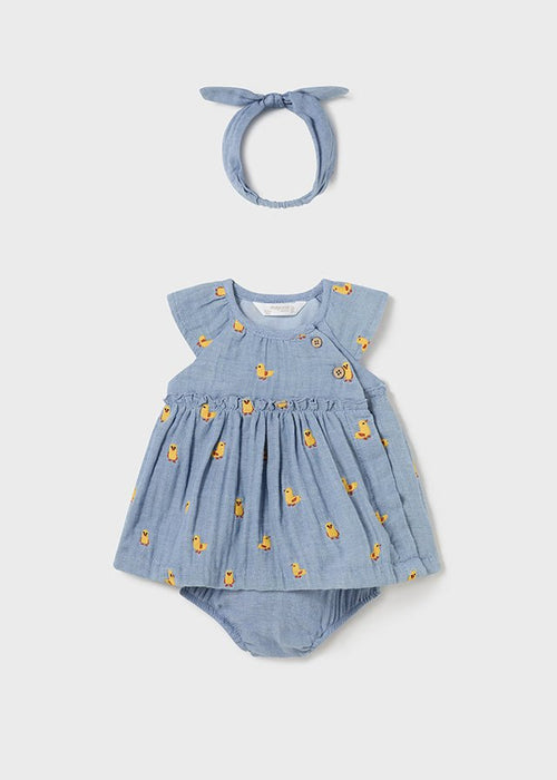Baby Girl Blue Dress With Headband Chick (mayoral) - CottonKids.ie - 1-2 month - 12 month - 18 month