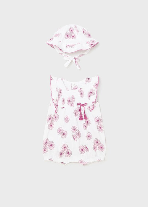 Baby Girl Floral Romper With Hat (mayoral) - CottonKids.ie - 1-2 month - 12 month - 18 month