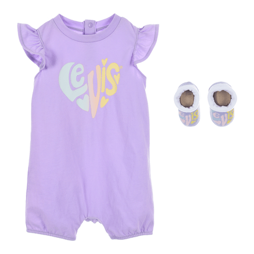 Baby Girl Heart Romper And Bootie Set (LEVIS) - CottonKids.ie - Jeans - 3 month - 6 month - Babysuits