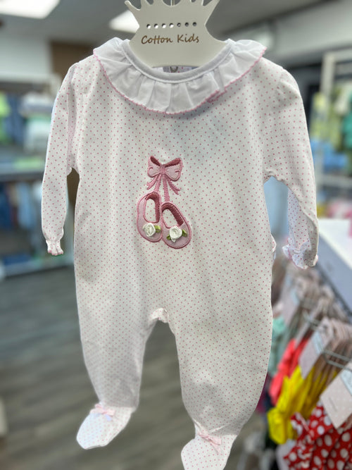 Baby Girl White Ballet Slippers Cotton Romper (Sardon) - CottonKids.ie - 0-1 month - 1-2 month - 3 month