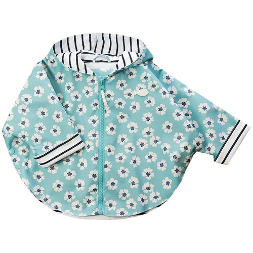 Baby Girls Aqua Blue Floral Waterproof Raincoat (Week-end à la mer) - CottonKids.ie - 12 month - 18 month - 2 year