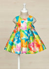 Baby Girls Blue & Orange Floral Satin Dress (Abel & Lula) - CottonKids.ie - Dress - 12 month - 18 month - 2 year