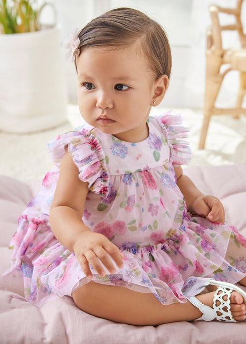 Baby Girls Pink Floral Tulle Dress (mayoral) - CottonKids.ie - 1-2 month - 12 month - 18 month