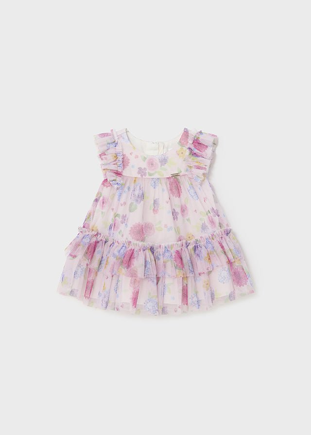 Baby Girls Pink Floral Tulle Dress (mayoral) - CottonKids.ie - 1-2 month - 12 month - 18 month