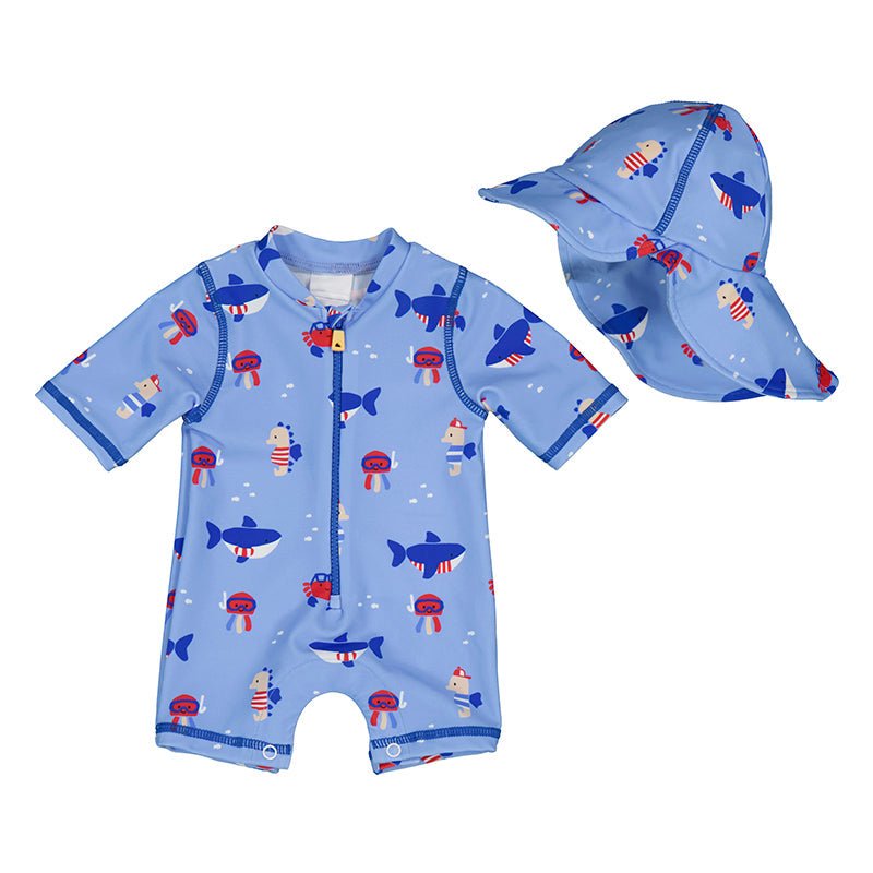 Baby Light Blue Sun Suit & Hat Set (UPF40+) (mayoral) - CottonKids.ie - 12 month - 18 month - 3 month