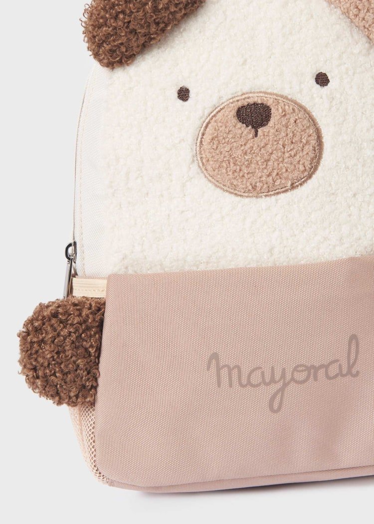 Beige & Brown Bouclé Teddy Bear Backpack (28cm) (mayoral) - CottonKids.ie - Mayoral - Toddler Backpacks - Unisex