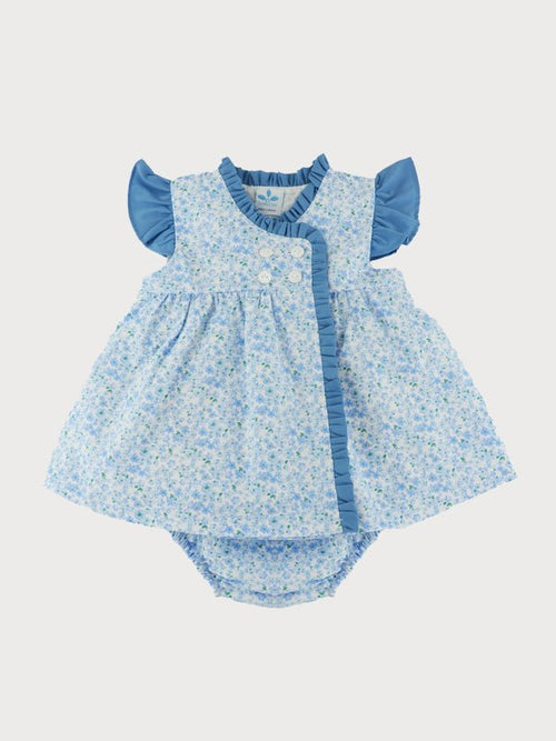 Blue Floral Dress & Bloomer Set (Sardon) - CottonKids.ie - Dress - 12 month - 18 month - 3 month