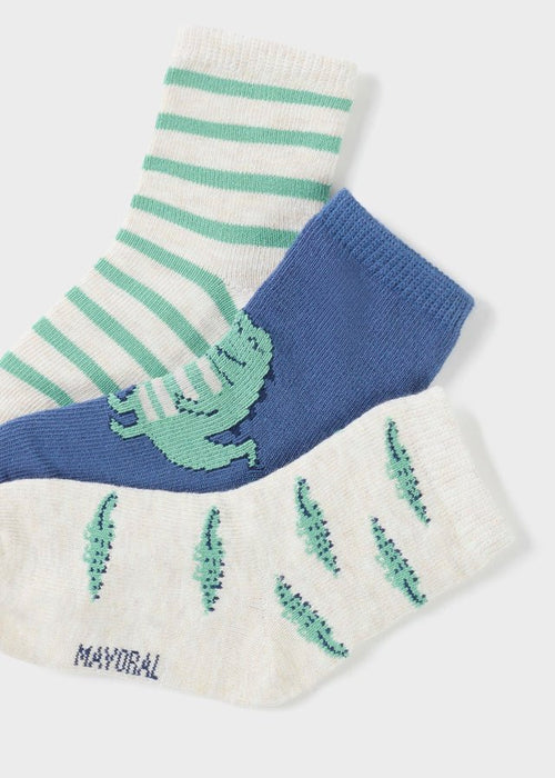 Boys Blue & Beige Crocodile Ankle Socks (3 Pack) (mayoral) - CottonKids.ie - 12 month - 18 month - 2 year