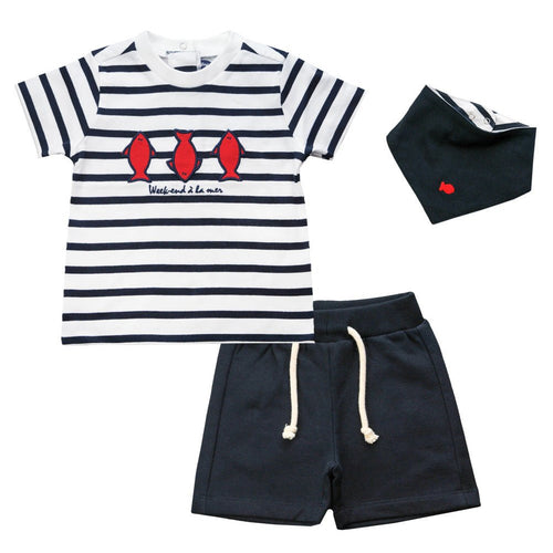 Boys Blue & White Stripe Cotton Shorts Set (Week-end à la mer) - CottonKids.ie - 12 month - 3 year - 6 month