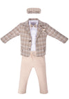 Boys Check Beige Christening Outfit Set IRELAND