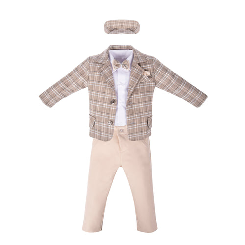 Boys Check Beige Outfit Set (James) - CottonKids.ie - 0-1 month - 1-2 month - 12 month
