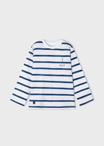 Boys White & Blue Stripe Cotton T-Shirt (mayoral) - CottonKids.ie - 7-8 year - Boy - Mayoral