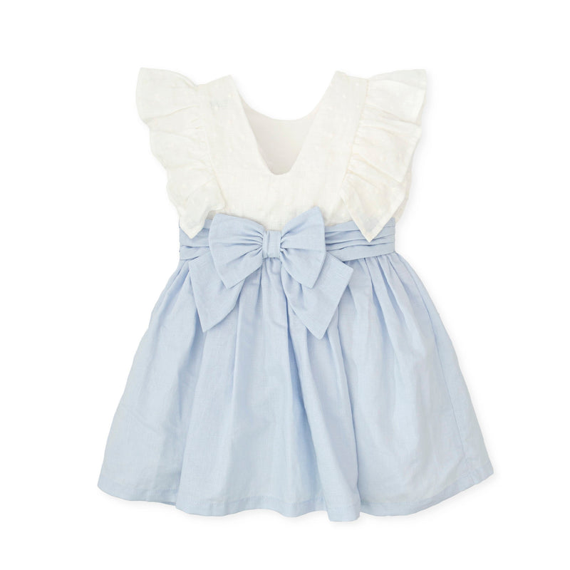 Dress White Blue Frill Bow (Tutto Piccolo) - CottonKids.ie - 11-12 year - 2 year - 3 year