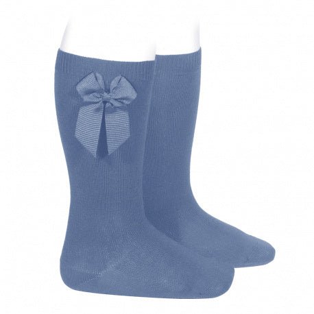FRENCH BLUE Knee-high Socks With Grossgrain Side Bow (Condor) - CottonKids.ie - 0-1 month - 1-2 month - 12 month